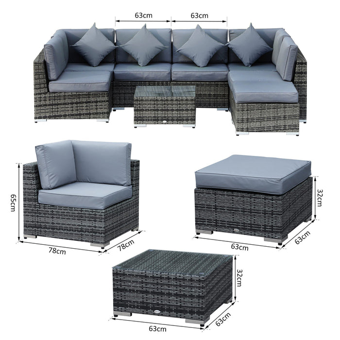 7-Seater Rattan Sofa Set - Aluminium Frame and Wicker Garden Patio Furniture with Table, Grey - Perfect for Outdoor Gatherings and Family Events