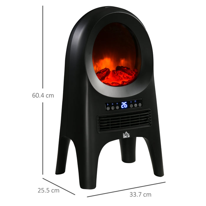 Ceramic Electric Space Heater with Realistic Flame Effect - Freestanding Fan Heater, 3 Heat Settings, Adjustable Temp, 1000W/2000W - Ideal for Cozy Home Heating