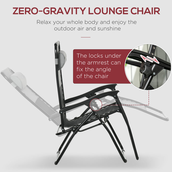 Outdoor Zero Gravity Recliner Chairs (Set of 2) - Foldable Design with Footstool and Detachable Headrest, Grey - Ideal for Patio and Garden Relaxation