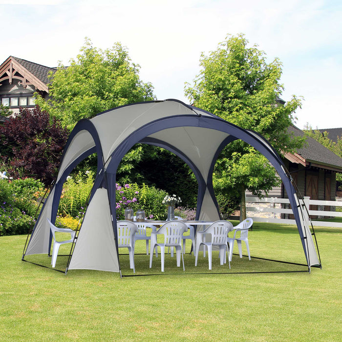 Outdoor Gazebo Marquee Tent 3.5 x 3.5M - Waterproof Cream & Blue Patio Arc Pavilion for Garden Parties, Events, Camping - Durable Sun Shelter for Family Gatherings & Outdoor Entertainment