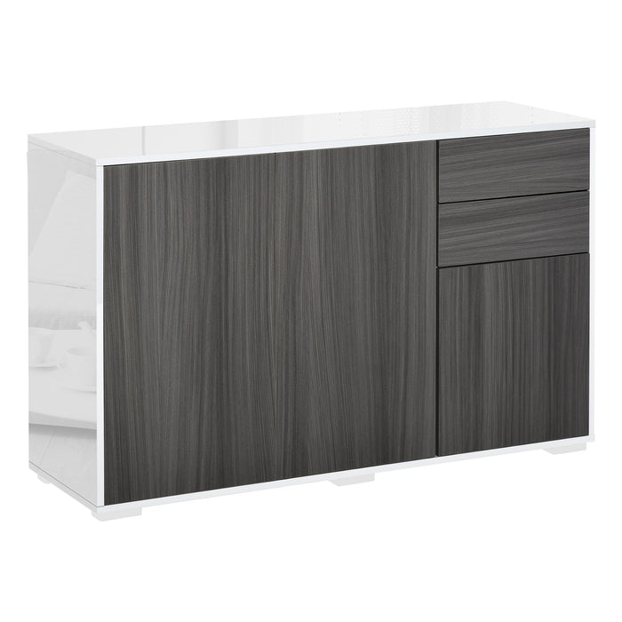 Modern High Gloss Sideboard - 2-Drawer Push-Open Cabinet for Storage - Ideal for Living Room and Bedroom Organization in Light Grey and White