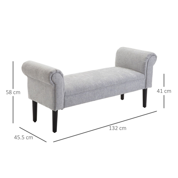 Chaise Lounge Sofa with Wooden Legs - Linen Fabric Upholstered Arm Bench for Bedroom or Living Room - Elegant Seating Solution for Relaxing by a Window or at Bed End