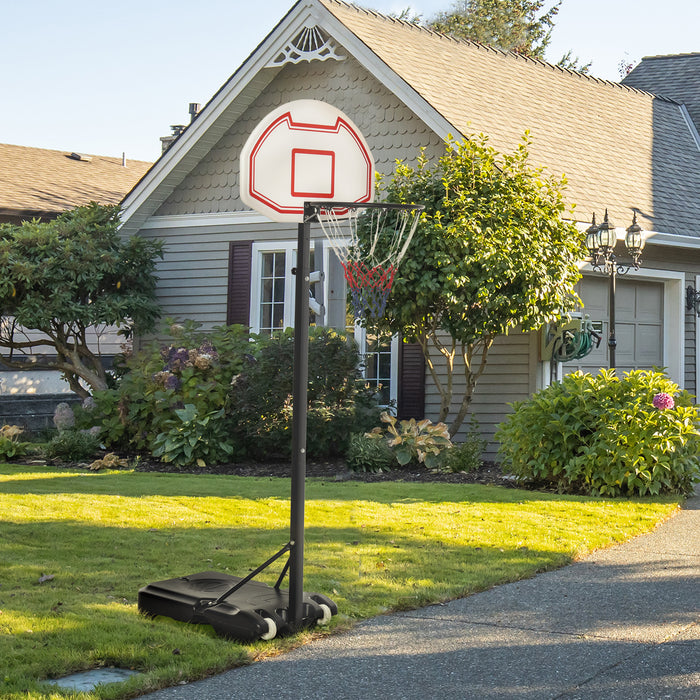 Portable Basketball Hoop System with Wheels - Adjustable Height, Weather-Resistant Net Stand in Black and White - Ideal for Outdoor Home Courts and Driveways