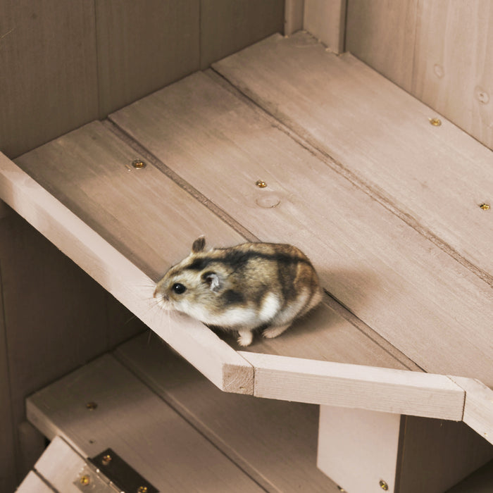 3-Tier Wooden Hamster Cage with Wheels - Exercise Play House for Mice & Small Rodents, Bottom Tray Included - Spacious Hutch for Pet Comfort, 99x50x69cm, Natural Wood Finish