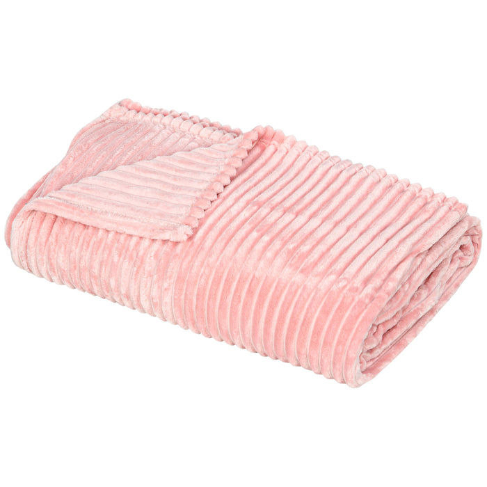 Fluffy Striped Flannel Fleece Throw Blanket - Cozy Warm King Size Bedspread 230x231cm in Pink - Ideal for Travel or Home Comfort