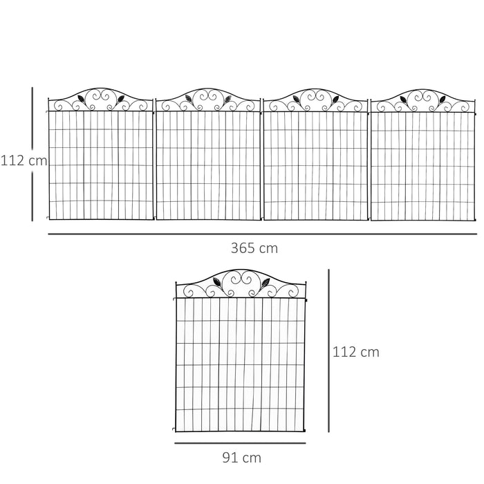 Decorative Garden Fence Set - 4 Metal Panels, 44in x 12ft, Wire Landscape Border Edging - Outdoor Styling for Lawn and Flower Beds