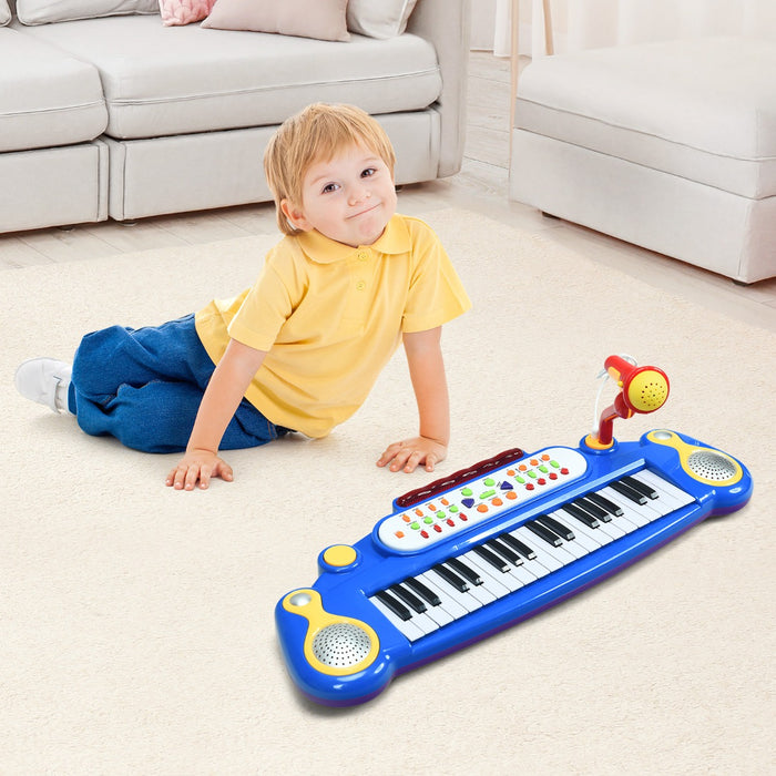 Children's Musical Instrument - 37 Keys Stand Keyboard with Microphone and Light in Blue & Pink - Ideal for Budding Young Musicians