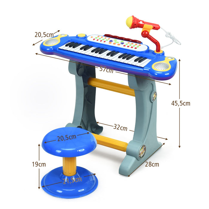 Children's Musical Instrument - 37 Keys Stand Keyboard with Microphone and Light in Blue & Pink - Ideal for Budding Young Musicians