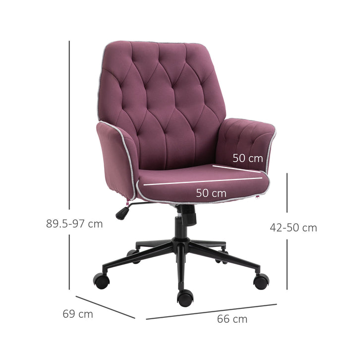 Ergonomic Linen Swivel Chair - Mid-Back Office Computer Chair with Adjustable Seat and Arms, Purple - Ideal for Desk-Centric Professionals