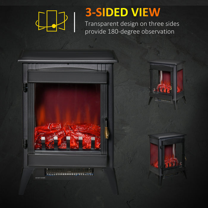 Electric Fireplace Stove with LED Flame Effect - Free Standing Heater & 3-Sided Tempered Glass, Overheat Protection, 1000W/2000W - Ideal for Cozy Indoor Spaces & Home Ambiance