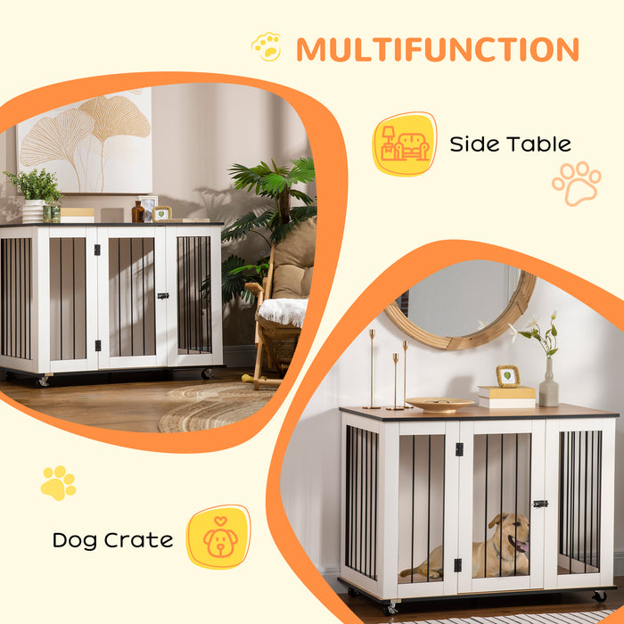 Large Dog Crate End Table with Wheels - Indoor Pet Cage with Sturdy Front Door Latch - Stylish Furniture for Large Dog Comfort & Security