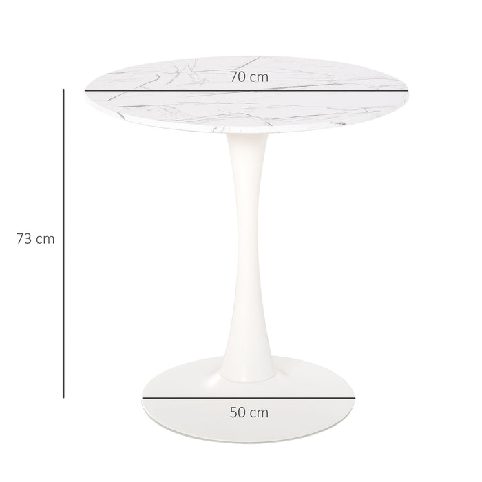 Round White Dining Table - Contemporary Leisure Coffee Bistro Design with Sturdy Metal Base - Ideal for Kitchen & Dining Room Use