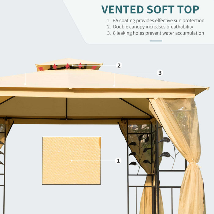 Double Top Gazebo - 3x3m Weather-Resistant Outdoor Shelter in Beige - Ideal for Garden Parties and Events