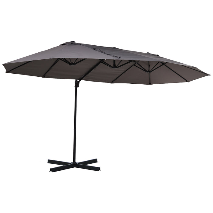 Double Canopy Patio Umbrella with Crank Handle - Steel Pole, 12 Support Ribs, Garden Sun Shade - Ideal for Outdoor Entertaining, Grey Twin Canopy