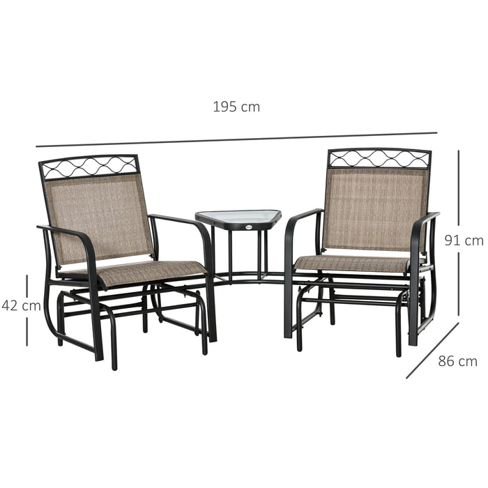 Double Patio Glider Rocking Chair with Center Table - 2-Person Seating, Tempered Glass Tabletop, Mesh Fabric - Ideal for Backyard and Garden Lounging