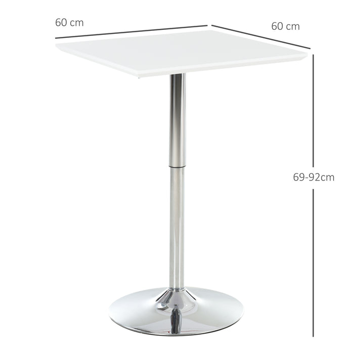 Adjustable Square Bar Table with Sturdy Metal Base - Height-Adaptable Counter Pub Desk for Dining, Entertaining - Ideal for Home Bar, Kitchen Spaces in White