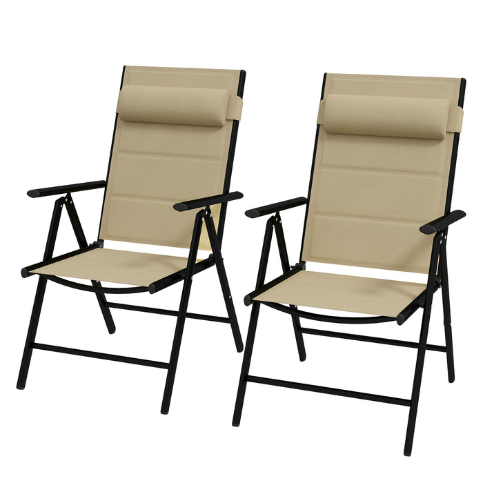 Adjustable Back Garden Folding Chairs, Set of 2 - Breathable Mesh Fabric with Padded Seat and Headrest - Perfect for Patio Dining and Relaxation