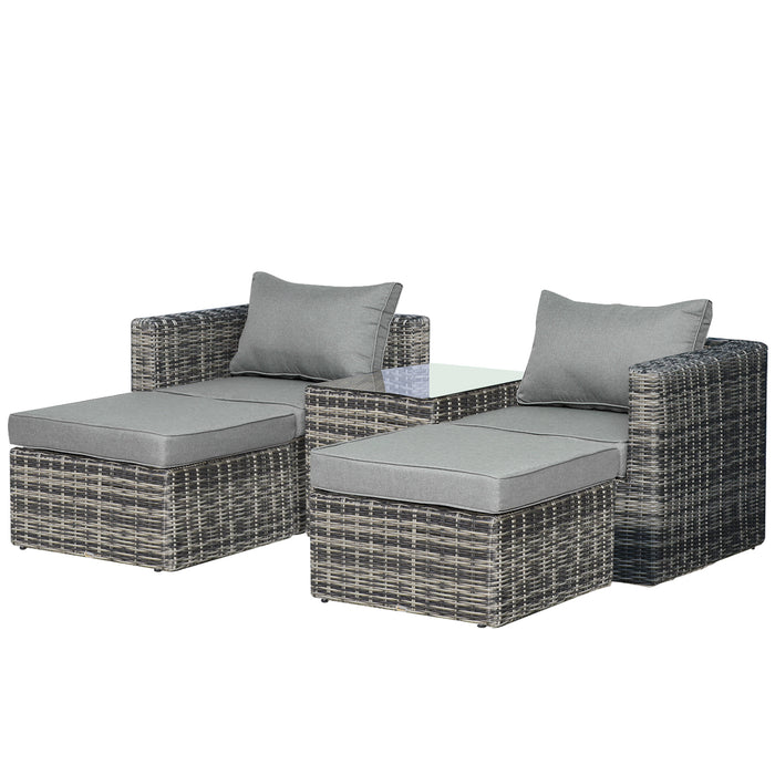 2-Seater Rattan Outdoor Ensemble with Tall Glass-Top Table - Aluminum Framed Patio Sofa Set in Mixed Grey - Ideal for Garden and Balcony Relaxation