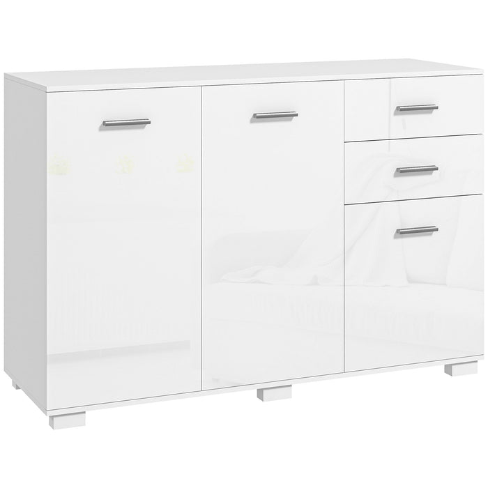 Modern High Gloss Sideboard with Drawers and Doors - Contemporary Storage Cabinet with Adjustable Shelves - Ideal for Living Room and Dining Room Organization