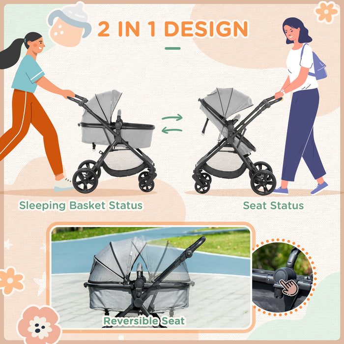 Reversible Seat Lightweight 2-in-1 Pushchair - Compact Foldable Travel Baby Stroller with Full Recline - Safe for Newborns to Toddlers, 5-Point Harness, Grey