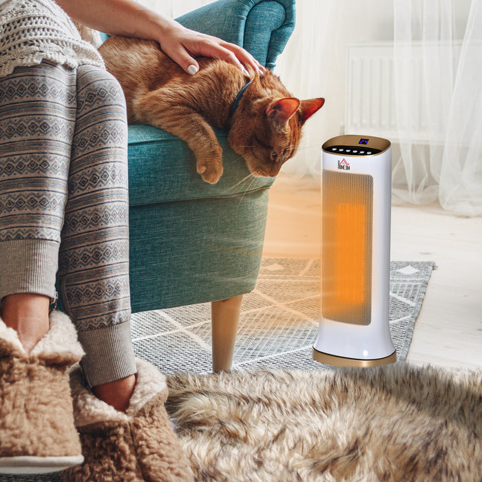 Ceramic Tower Heater with 45° Oscillation - Space Heater with Remote, 8-Hour Timer, Tip-Over & Overheat Protection, Dual Heat Settings 1000W/2000W - Ideal for Home & Office Comfort