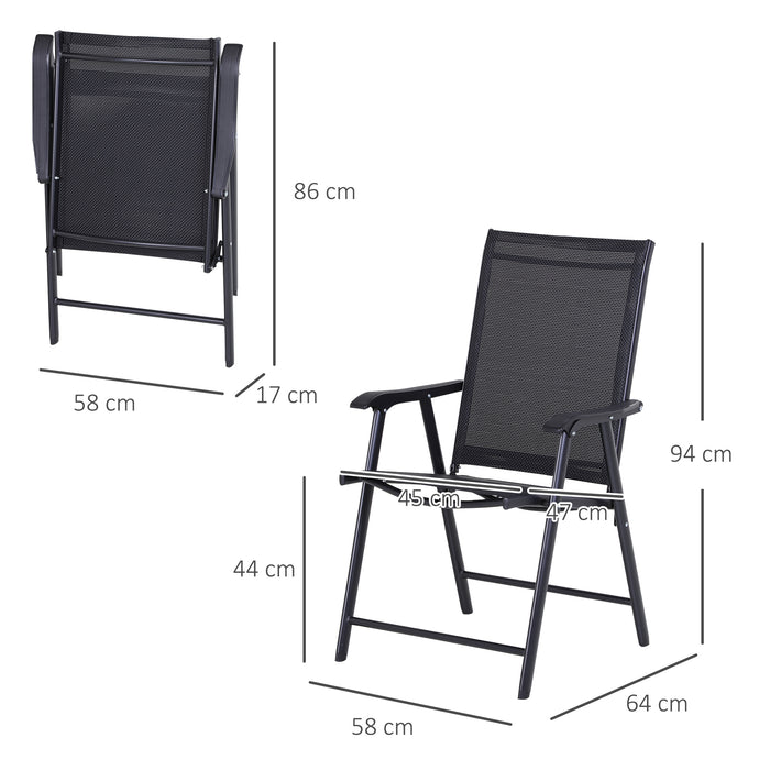 6-Piece Folding Garden Chairs - Metal Frame Outdoor Patio Seating with Breathable Mesh - Ideal for Dining & Parks in Black