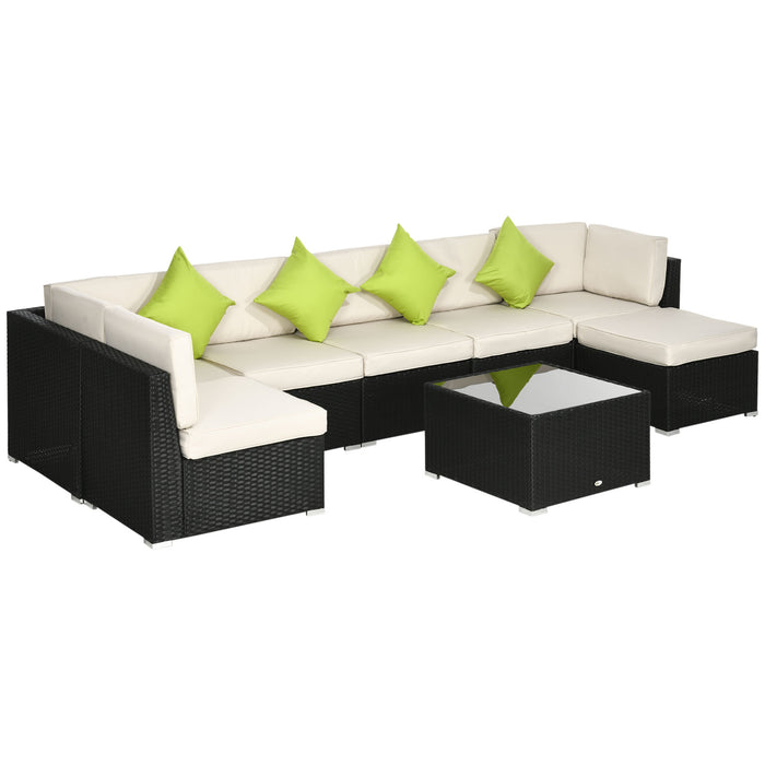 Outdoor PE Rattan 8-Piece Corner Sofa Set - Comfortable Patio Garden Furniture with Washable Cushions - Ideal for Deck, Porch and Poolside Entertaining