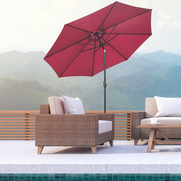 Tilting Parasol 3m Sun Shade Umbrella - Wine Red, 8 Ribs, Crank Handle for Easy Adjustment - Ideal for Garden, Balcony, Outdoor Bench Seating