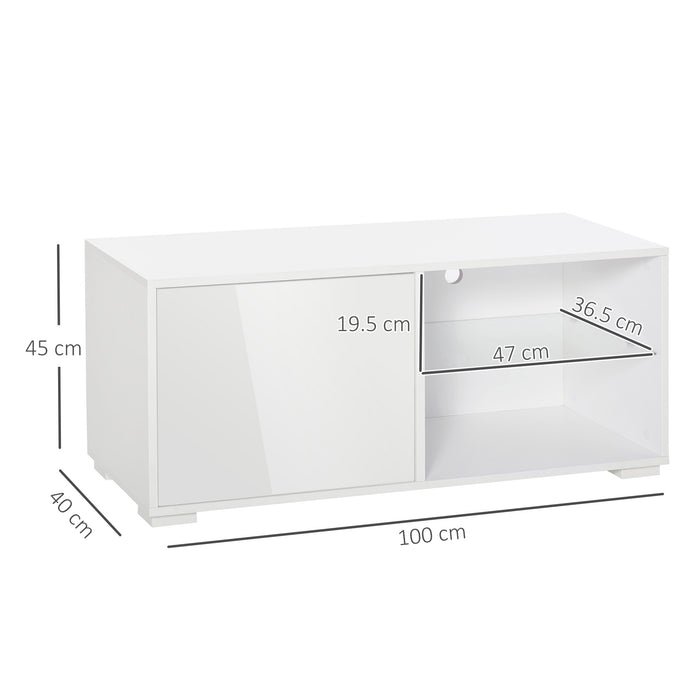 High Gloss White TV Stand Media Unit - Contemporary Cabinet with 2 Shelves and Storage - Ideal for Living Rooms and Office Spaces