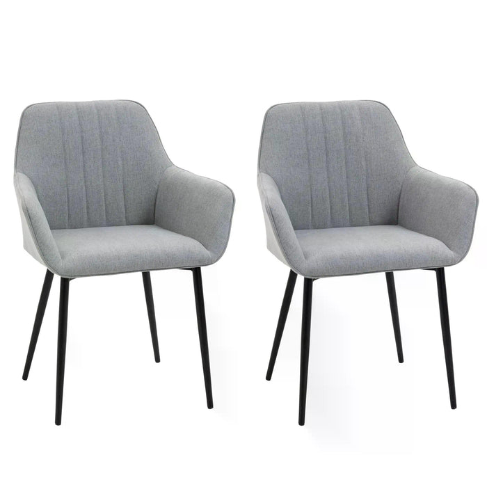 Upholstered Linen Fabric Dining Chairs - Set of 2 with Sleek Metal Legs in Light Grey - Elegant Accent Seating for Dining Room