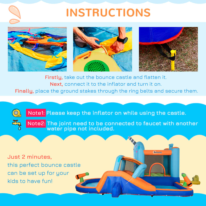 5-in-1 Narwhal-Themed Inflatable Bounce Castle - Slide, Trampoline, Pool, Climbing Wall & Water Gun Fun - Complete with Air Pump & Carry Bag for Easy Storage