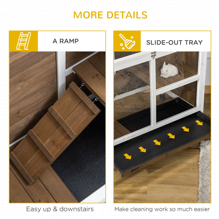 Premium Wooden Hutch for Rabbits & Guinea Pigs - Small Pet Cage with Pull-Out Tray & Openable Roof on Wheels, Brown - Ideal Home for Bunny and Cavy Comfort