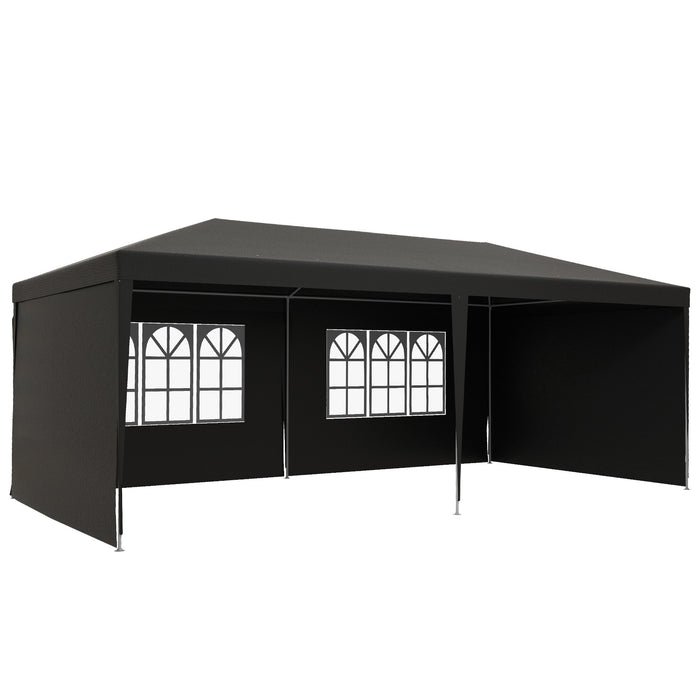 Outdoor Party Tent Gazebo - 6x3m Marquee with Windows & Side Panels for Patio Shelter - Ideal for Events and Gatherings, Dark Grey