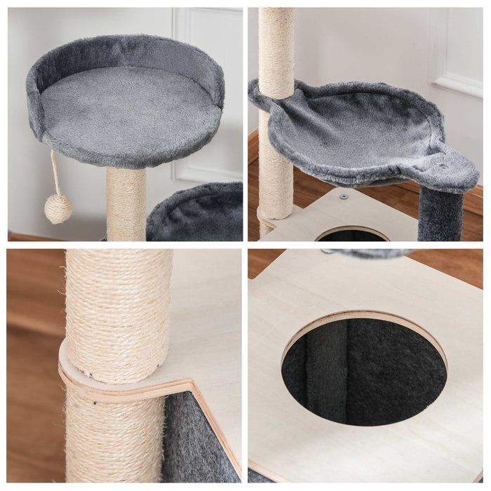 Cat Tree Tower - 95cm Multi-Level Kitten Playhouse with Sisal Scratching Posts, Hammock & Condo - Ideal for Climbing & Relaxing Pets