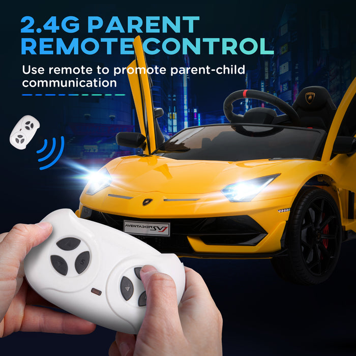 Lamborghini Aventador Ride On Car - 12V Battery-Powered Electric Sports Racing Toy for Kids with Parental Remote Control and Lights - Fun Driving Experience for Children