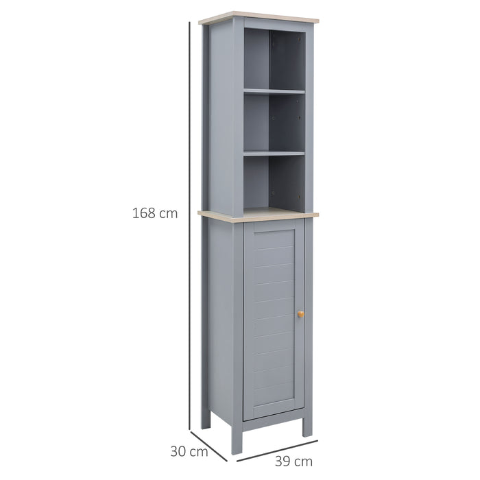 Tall Grey Bathroom Storage Cabinet - 3-Tier Shelving & Enclosed Cupboard Space - Free Standing Linen Tower for Space Optimization