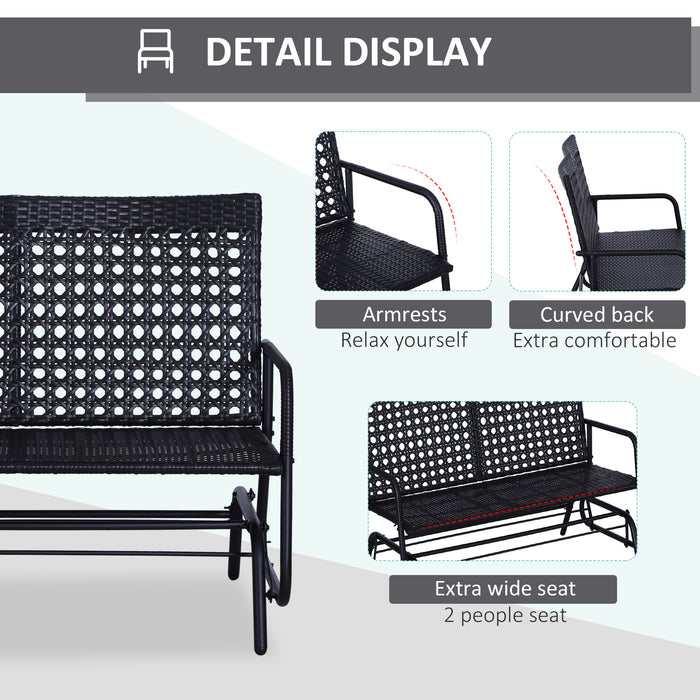 Wicker Glider Bench - 2-Person Rocking Chair for Outdoor Patio & Garden - High-Back Armchair for Relaxation & Comfort