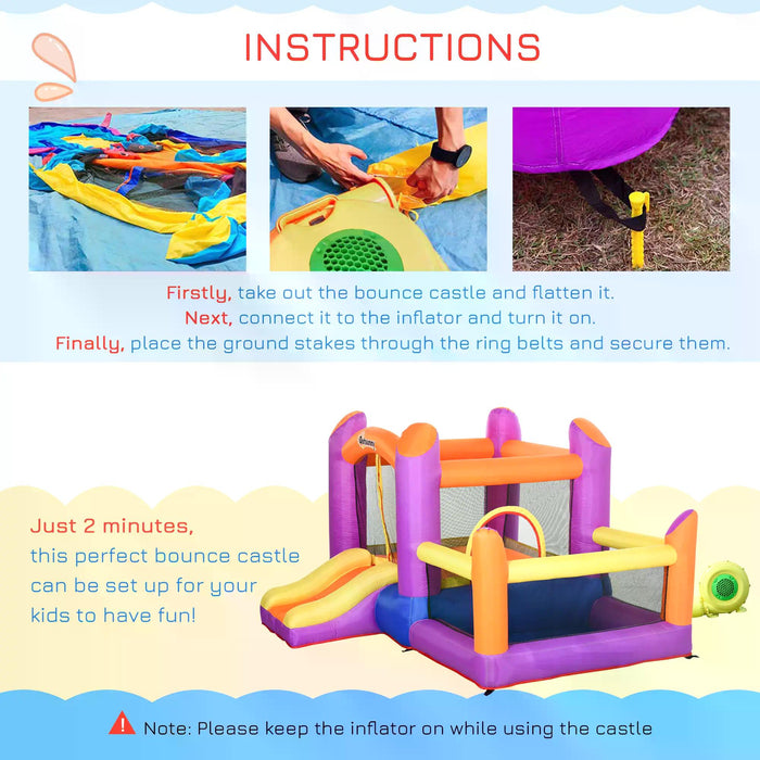 Inflatable Kids Bounce Castle with Slide and Pool - 3-in-1 Outdoor Trampoline, Water Play Area - Fun Activity Center for Children Ages 3-12