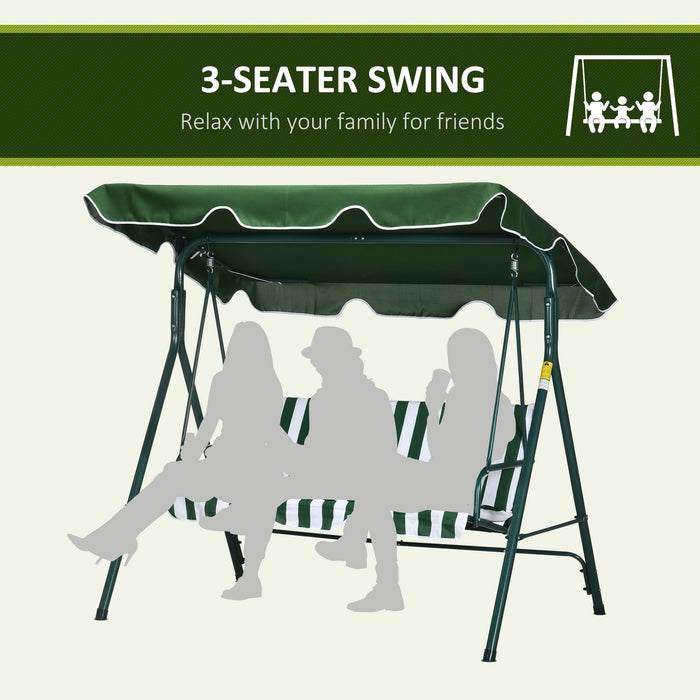 Garden Swing Chair with Adjustable Canopy - 3-Seater, Steel Frame, Padded Comfort, in Lush Green - Perfect Outdoor Lounging for Family and Friends