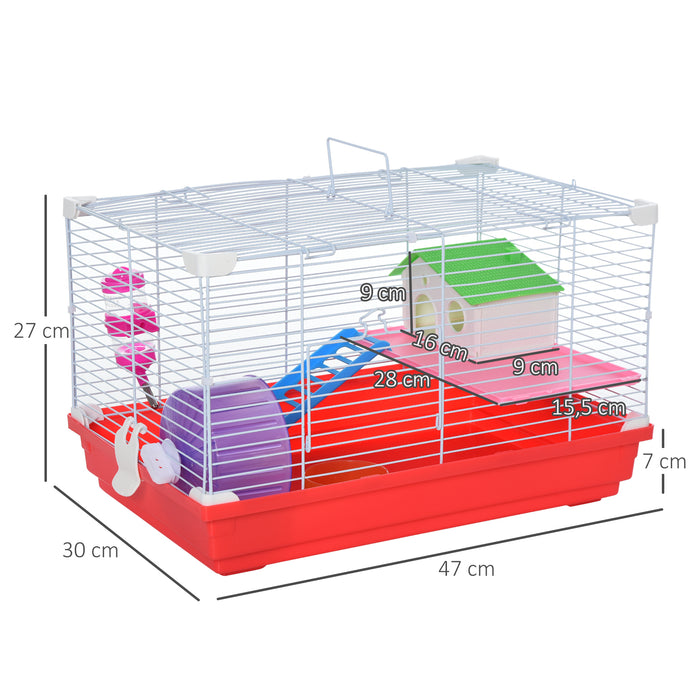 Dwarf Hamster Home Playground - Metal Cage with Built-in Tunnels, Exercise Wheel, and Water Bottle - Perfect for Pet Entertainment and Comfort