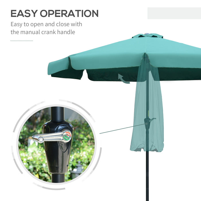 2.66m Garden Parasol Umbrella - Outdoor Market Table Shade with Decorative Ruffles and 8 Sturdy Ribs, Green - Ideal Sun Protection for Patio, Deck, or Poolside