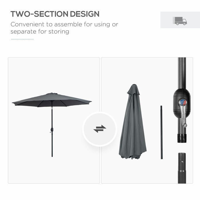 Outdoor Tilting Parasol - 3m Sun Shade with Tilt and Crank Handle, 8 Sturdy Ribs - Ideal for Balcony, Benches, and Gardens in Dark Grey