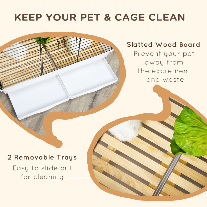 Indoor Bunny & Guinea Pig Hutch with Wooden Flooring - Easy-Clean Removable Tray Small Pet Enclosure - 61.5 x 38 x 40 cm Ideal for Small Animals