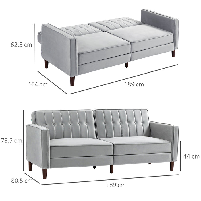 Convertible Sofa Futon - Velvet-Touch Tufted Loveseat with Adjustable Split Back in Light Grey - Space-Saving Couch for Small Living Areas or Guest Rooms