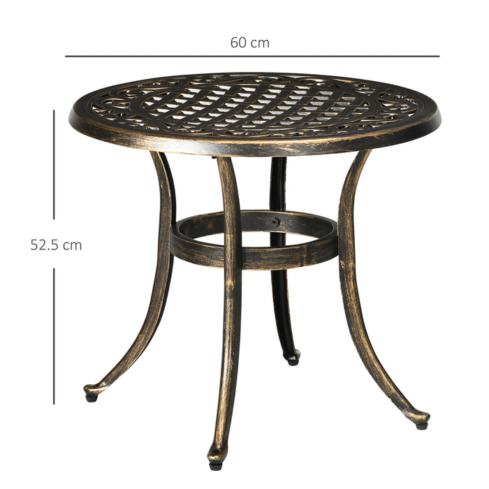 Industrial Round Side Table - Cast Aluminum Hollow Top, Garden & Patio-Friendly - Elegant Bronze Finish for Outdoor Living Spaces