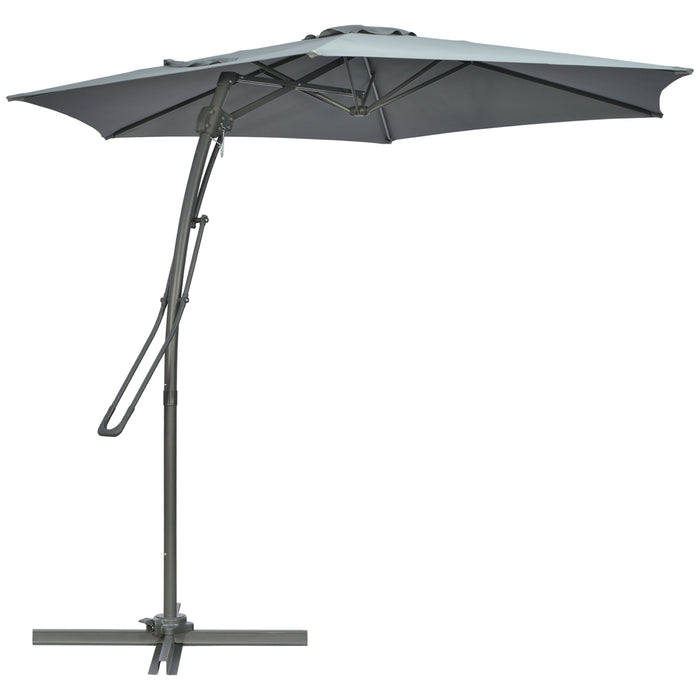 3M Cantilever Parasol with Crank Handle - Sturdy Outdoor Patio Umbrella, 6 Metal Ribs, Cross Base Design - Easy Lever Sun Shade for Gardens, Grey