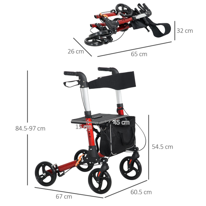 Lightweight 4-Wheeled Rollator Walker with Seat and Backrest - Adjustable Handle Height for Personalized Comfort - Ideal for Elderly and Adults Needing Mobility Assistance