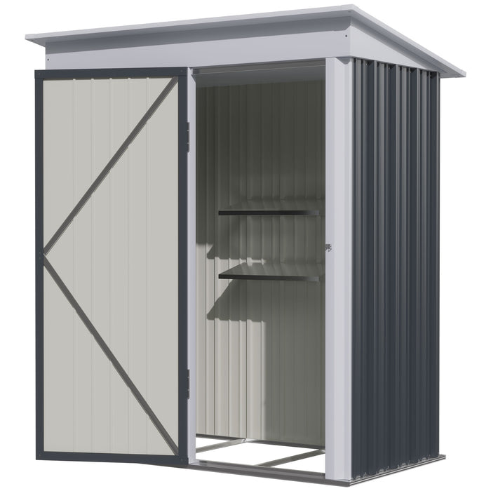 Outdoor Metal Lean-to Garden Shed - Storage for Tools and Bikes with Adjustable Shelf and Lock - Includes Gloves, 5'x3'x6', Dark Grey - Ideal for Home Backyard Organization