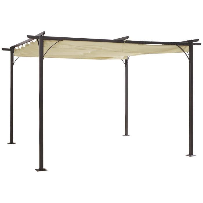 3.5M x 3.5M Beige Metal Pergola with Retractable Canopy - Outdoor Garden Sunshade Shelter, Gazebo Awning - Ideal for Marquee Party, BBQ, and Weather Protection