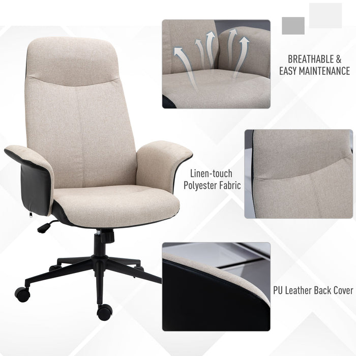 Ergonomic High Back Chair - Linen Fabric Desk Chair with Tilt & Adjustable Height, Armrests - Comfortable Seating Solution for Office Workers